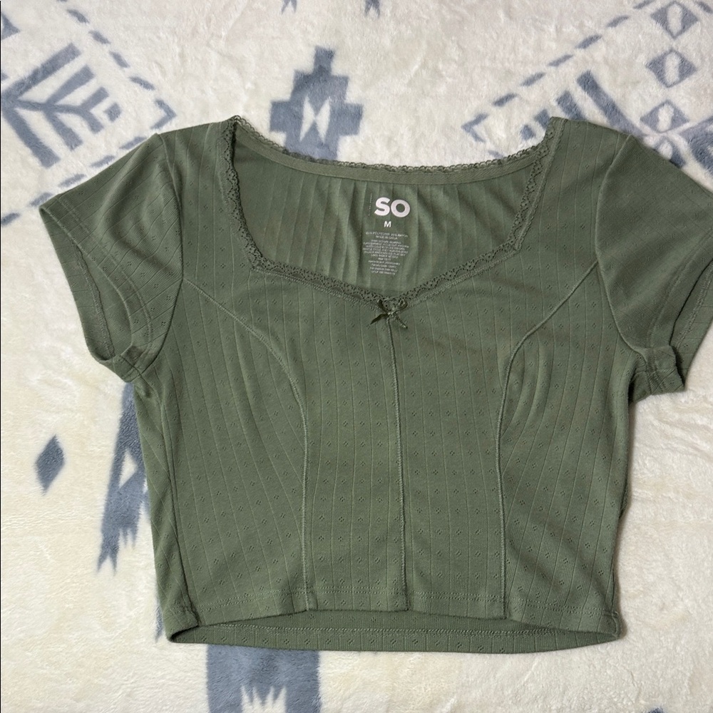 SO Women's Olive Short Sleeve Crop Top